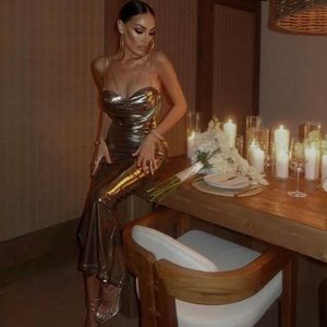 J LUXE Light Gold Visions Of You Midi Dress